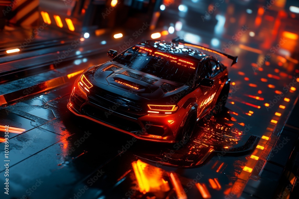 A cyberpunk oil rig in a neon-lit city with digital screens, glitch effects, and intense colors A cyberpunk oil rig in a neon-lit city with digital screens, glitch effects, and intense colors