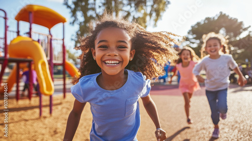 A cheerful outdoor scene of elementary school student