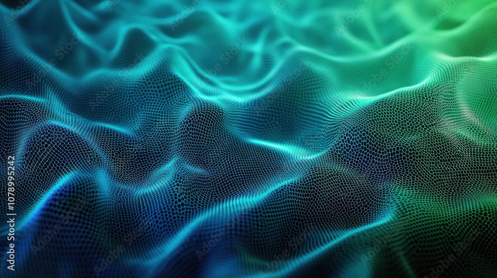 Abstract representation of flowing waves in a gradient of blue and green hues. Abstract representation of flowing waves in a gradient of blue and green hues.