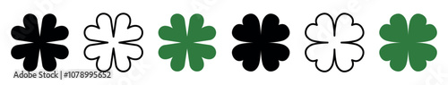 Good luck four leaf clover flat icon set. Clover icons. Clover silhouettes. Good luck fortune flat vector icon set isolated on transparent background. Vector illustration 