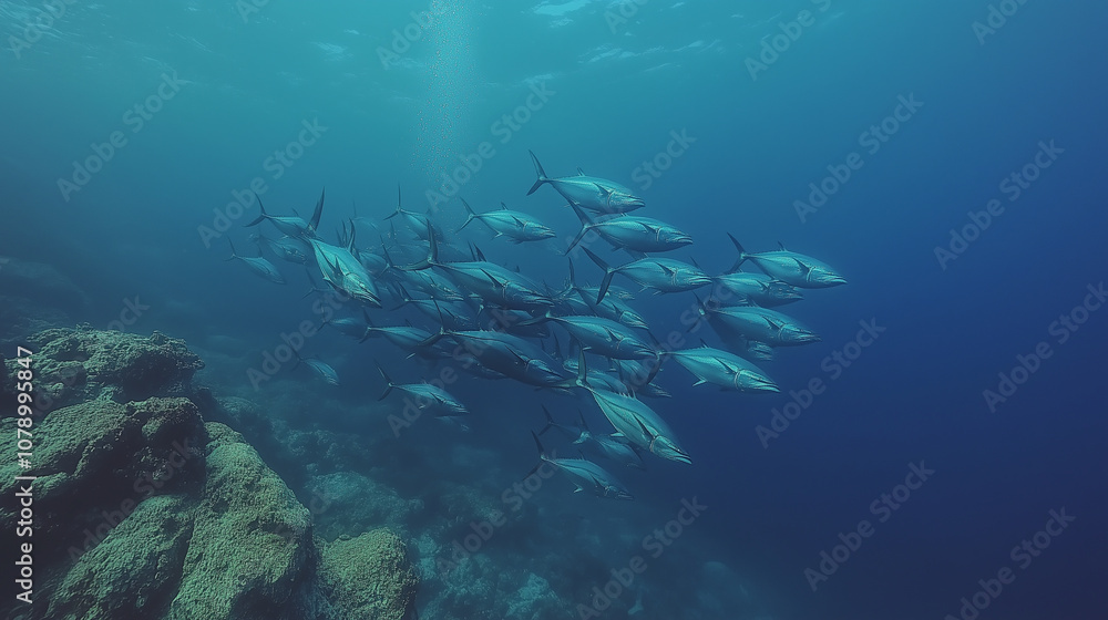 Fototapeta premium school of tuna fish swimming in ocean