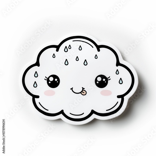 Cute Happy Cloud Sticker Kawaii Cartoon Character Design on White Background