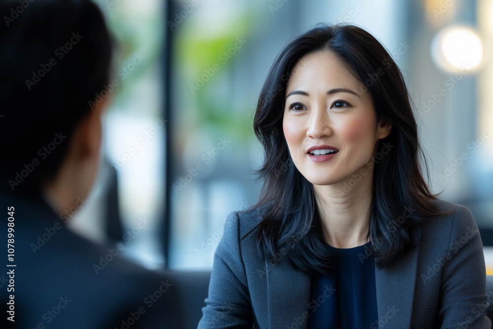 custom made wallpaper toronto digitalprofessional businesswoman  in modern office, being interviewed, engaging in a conversation