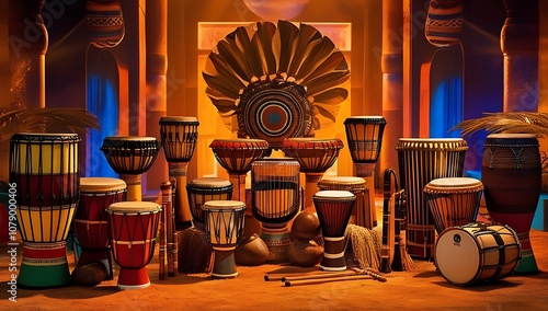 An Arrangement of African Djembe Drums in a Themed Setting photo