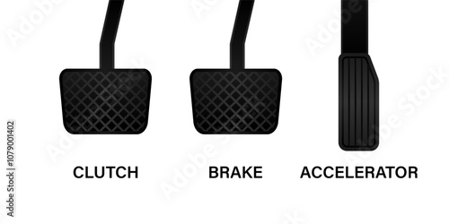 Car Brake and Accelerator and Clutch Pedal. Car Pedals. Vector Illustration. 