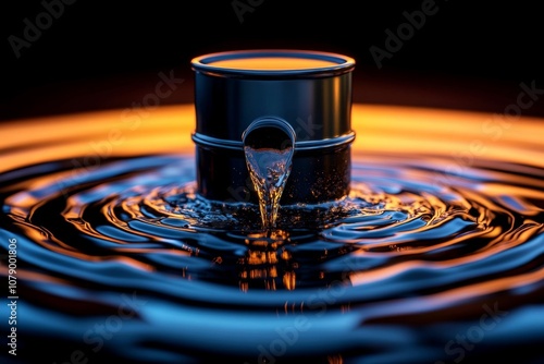 An oil drum with spilled oil around it, symbolizing the raw power of crude oil photo