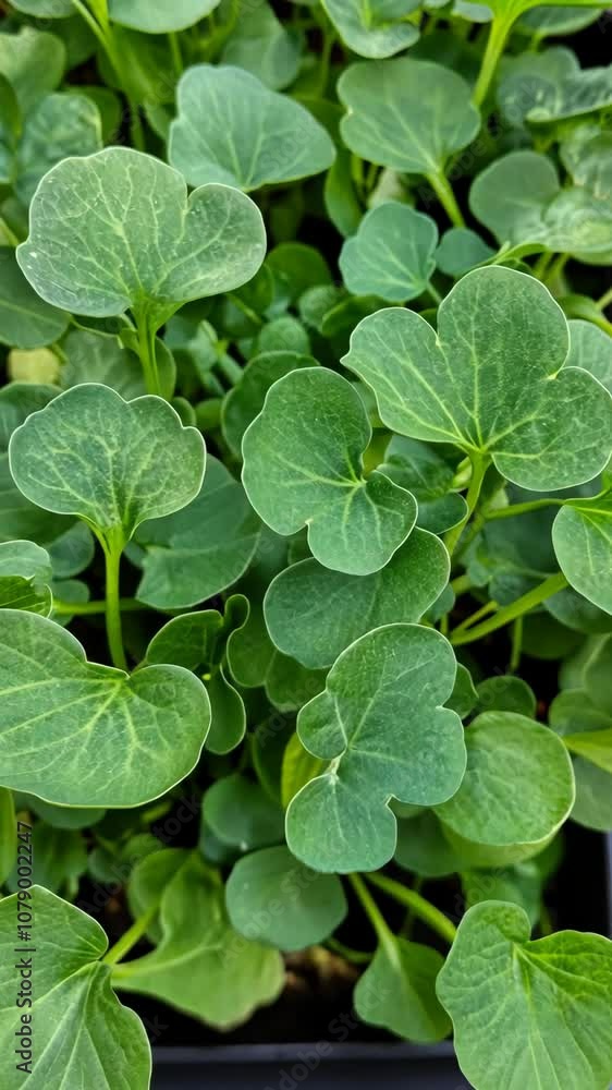 Fresh, green radish sprouts growing in a garden Fresh, green radish sprouts growing in a garden