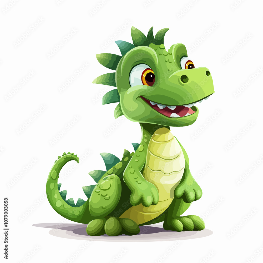 Fototapeta premium Vibrant Green Dinosaur with Spiky Tail Illustration