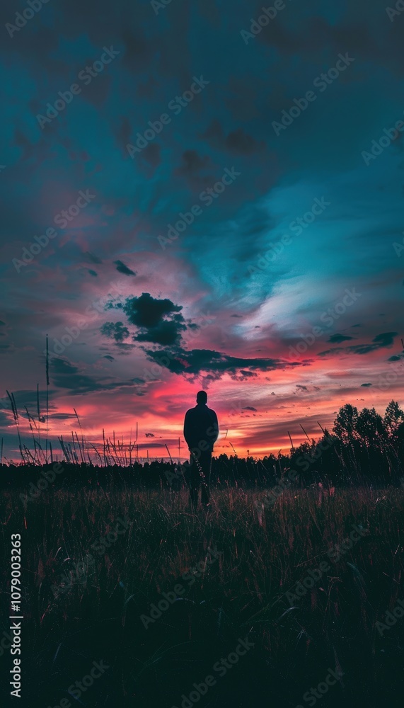 Fototapeta premium New Beginnings: Contemplating Life's Journey at Sunrise