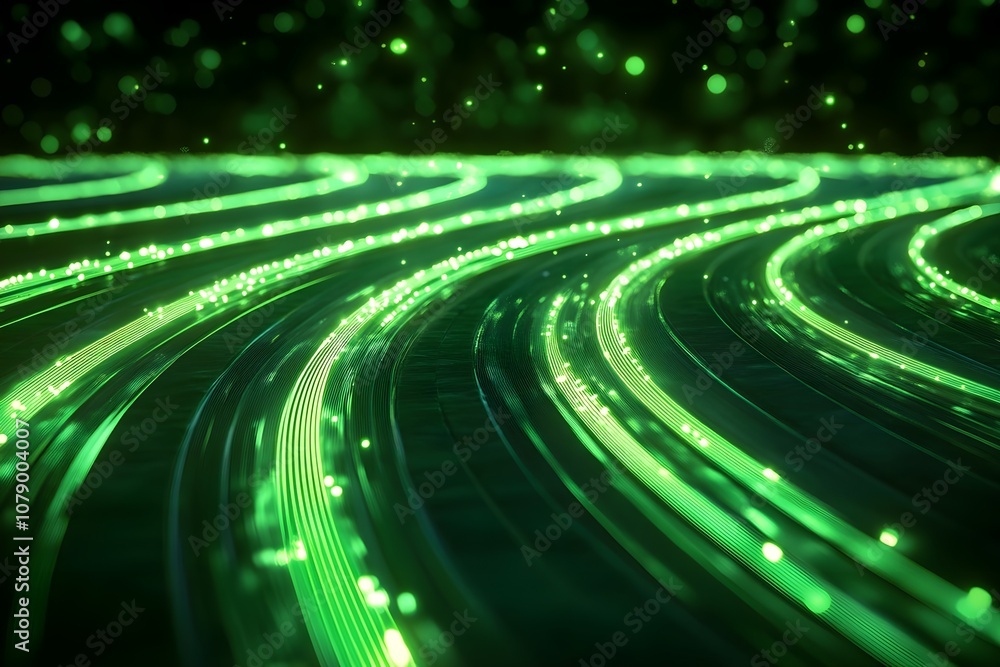 Minimalistic, glowing grid system composed of flowing green lines Minimalistic, glowing grid system composed of flowing green lines