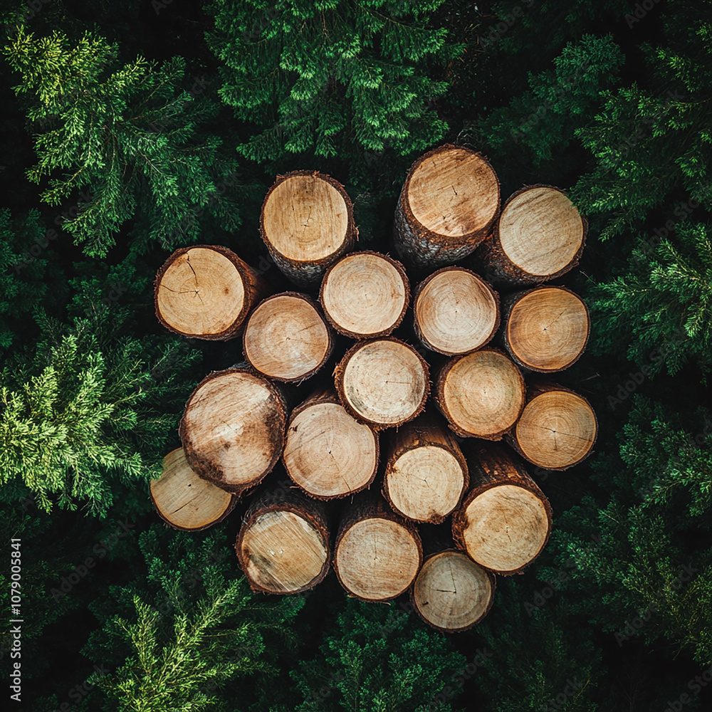 a bundle of trees wood in forest with green background generated by AI a bundle of trees wood in forest with green background generated by AI