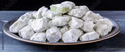 Turkish Delight with Pistachios, White Powdered Candy, Green Pistachios