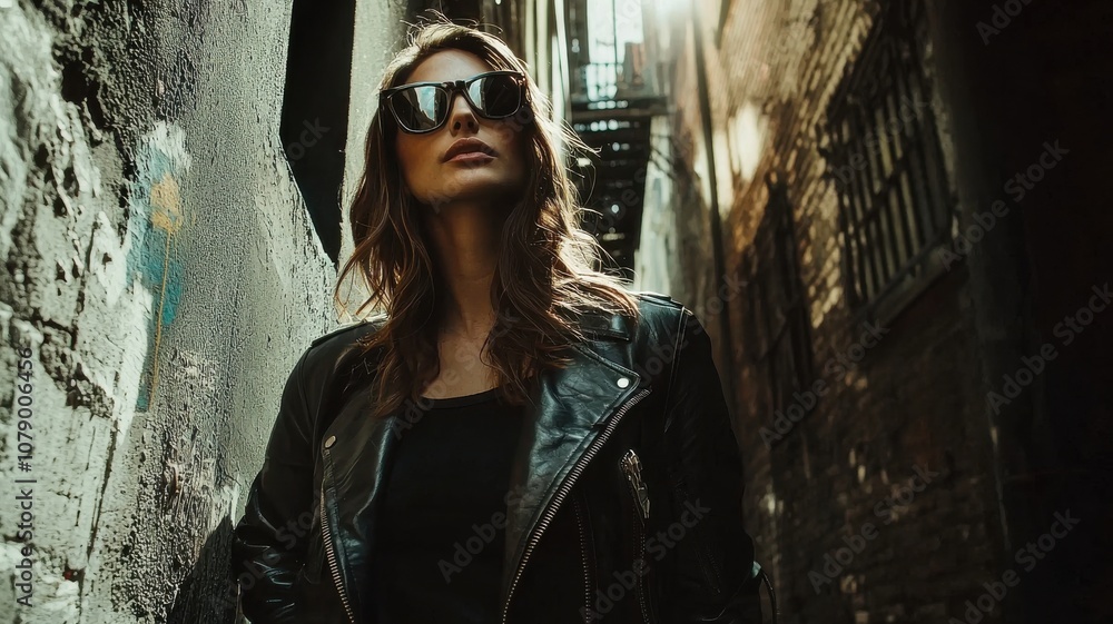 Woman in Urban Alleyway, Cool Style Woman in Urban Alleyway, Cool Style