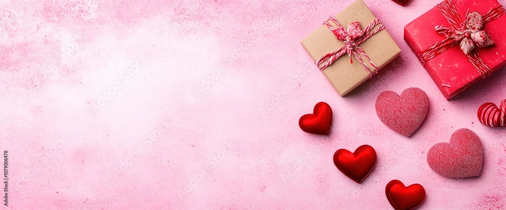 Romantic Valentine's Day Background with Gifts and Hearts Romantic Valentine's Day Background with Gifts and Hearts