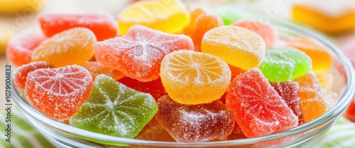 Colorful Gummy Candies in a Glass Bowl