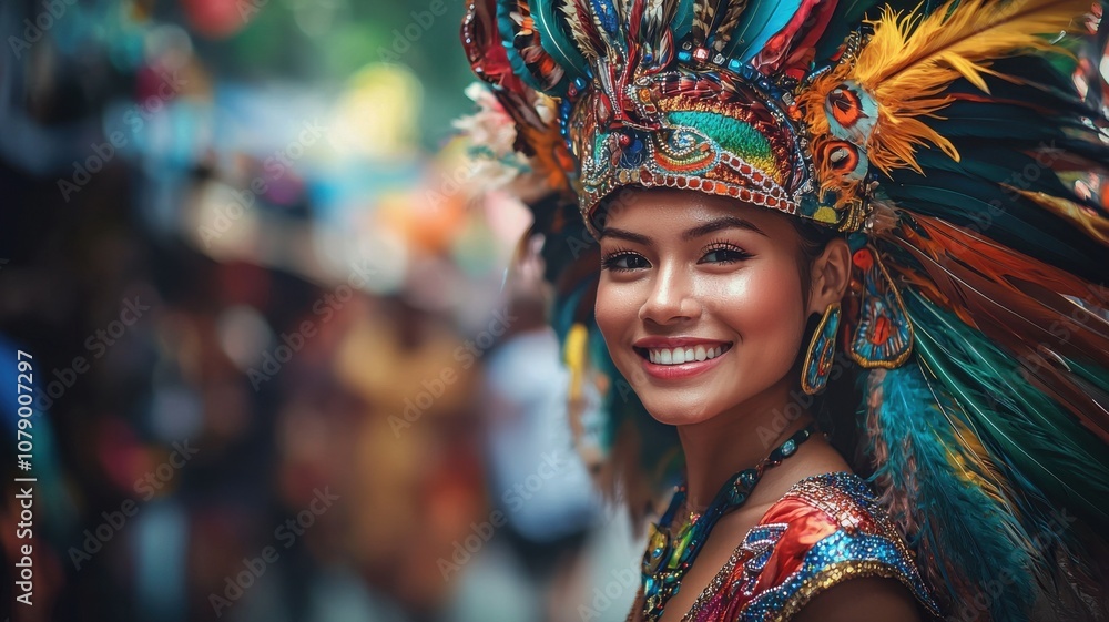 Woman Smiling in Colorful Traditional Headdress Woman Smiling in Colorful Traditional Headdress