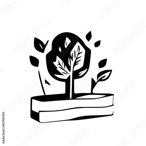 a plant in a pot, in it's growth phase