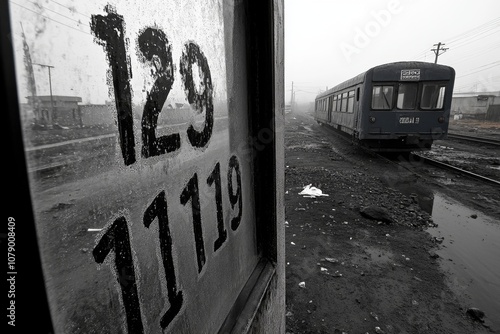 Numbers written on a fogged window, symbolizing fleeting moments and impermanence