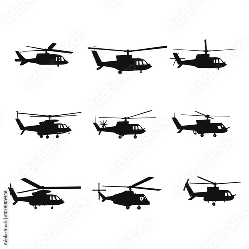 Helicopter Silhouette Bundle Set on a White Background