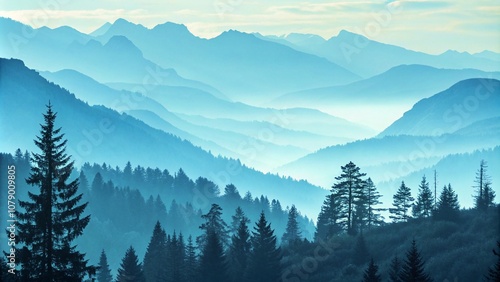 background with trees and mountains in snow