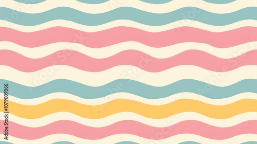 Seamless pattern of wavy lines in blue, yellow, and pink on a white background.