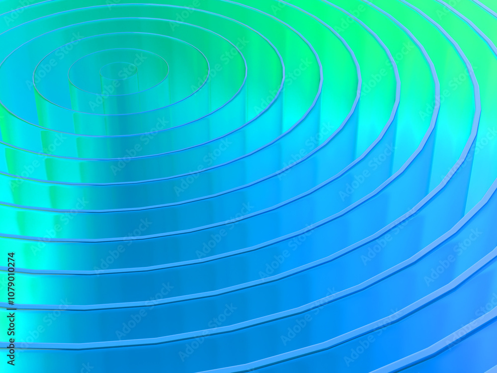 Obraz premium 幻想的な光に照らされた同心円のパイプの3Dイラストレーション