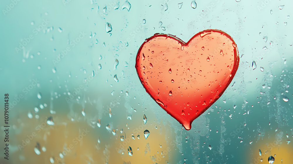 Rain drops on window, heart from rain drops, daylight. Romantic. Illustration Rain drops on window, heart from rain drops, daylight. Romantic. Illustration