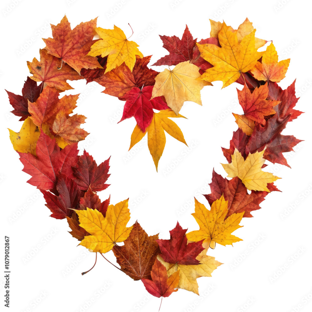Fototapeta premium Heart Shaped with Vibrant Autumn Leaves - Red, Orange, and Yellow Design