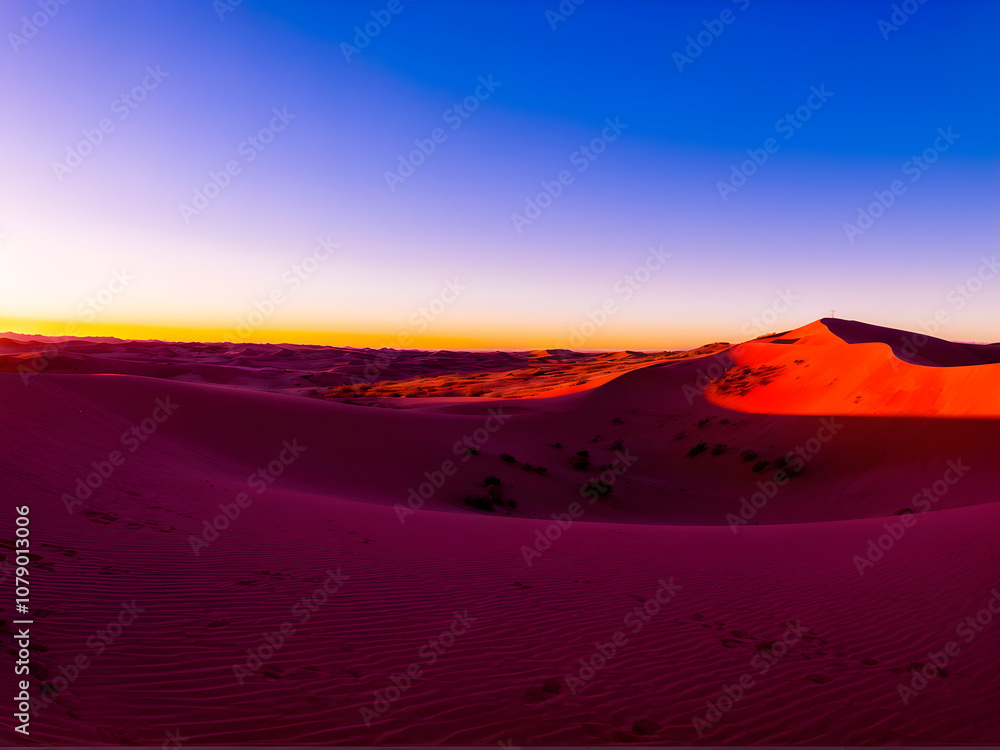 A vast desert landscape at sunset. A vast desert landscape at sunset.