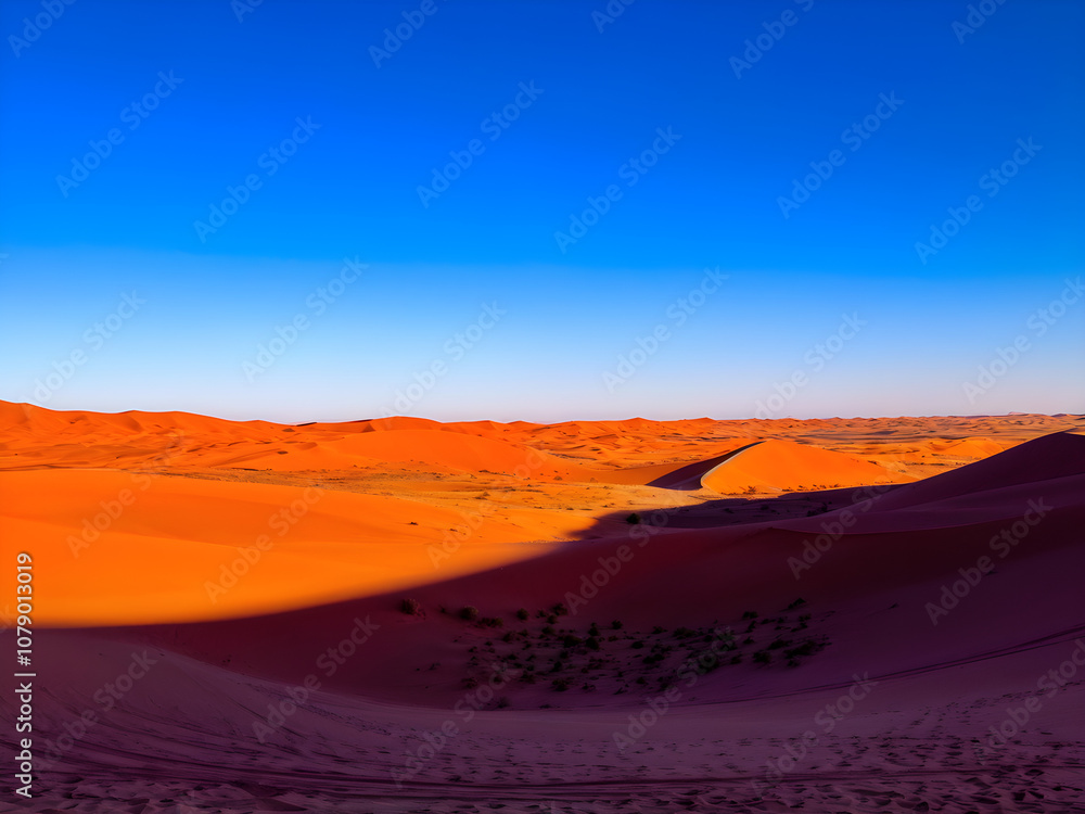 Fototapeta premium A vast desert landscape at sunset.