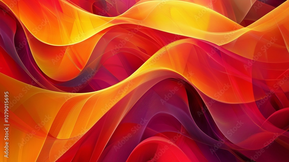 An abstract wave of intertwining geometric shapes in vibrant reds, oranges, and yellows. The dynamic pattern curves naturally, creating a flowing visual effect. An abstract wave of intertwining geometric shapes in vibrant reds, oranges, and yellows. The dynamic pattern curves naturally, creating a flowing visual effect.