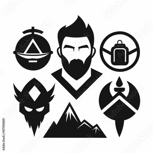 Cohesive set of minimalist silhouette vector art illustration