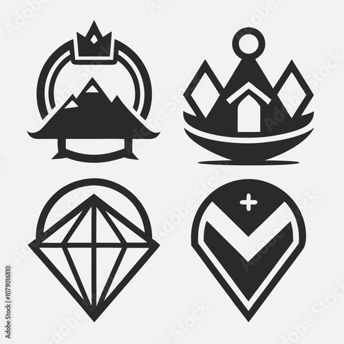 Cohesive set of minimalist silhouette vector art illustration