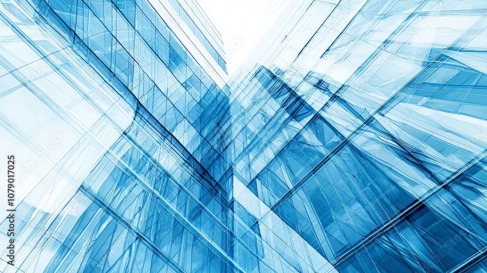 Modern glass skyscraper architecture with a blue tint and a white background. Modern glass skyscraper architecture with a blue tint and a white background.