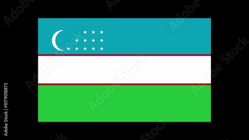 Uzbekistan Country Flag Shapes and Elements Construction Animation