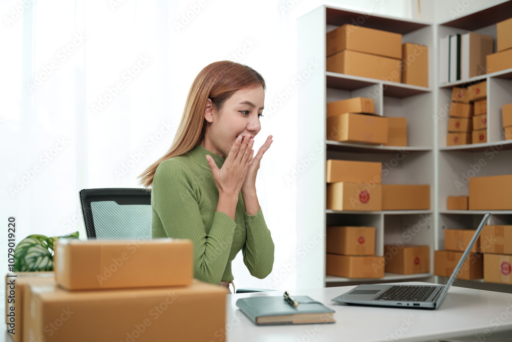 A woman is sitting at a desk with a laptop and a notebook A woman is sitting at a desk with a laptop and a notebook