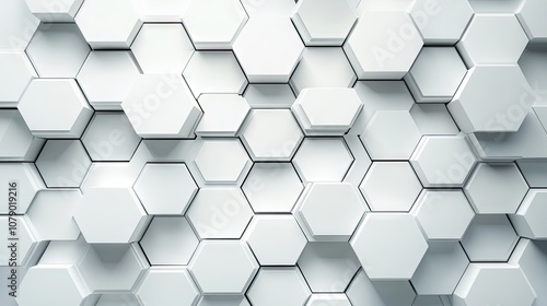 A modern and abstract white hexagonal pattern with varying textures and depths.