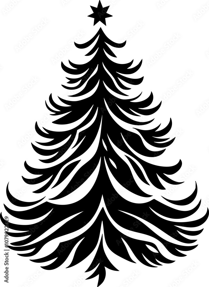 Obraz premium A classic Christmas tree silhouette perfect for holiday decor and festive designs. Its minimalist outline brings timeless Christmas charm to any project.