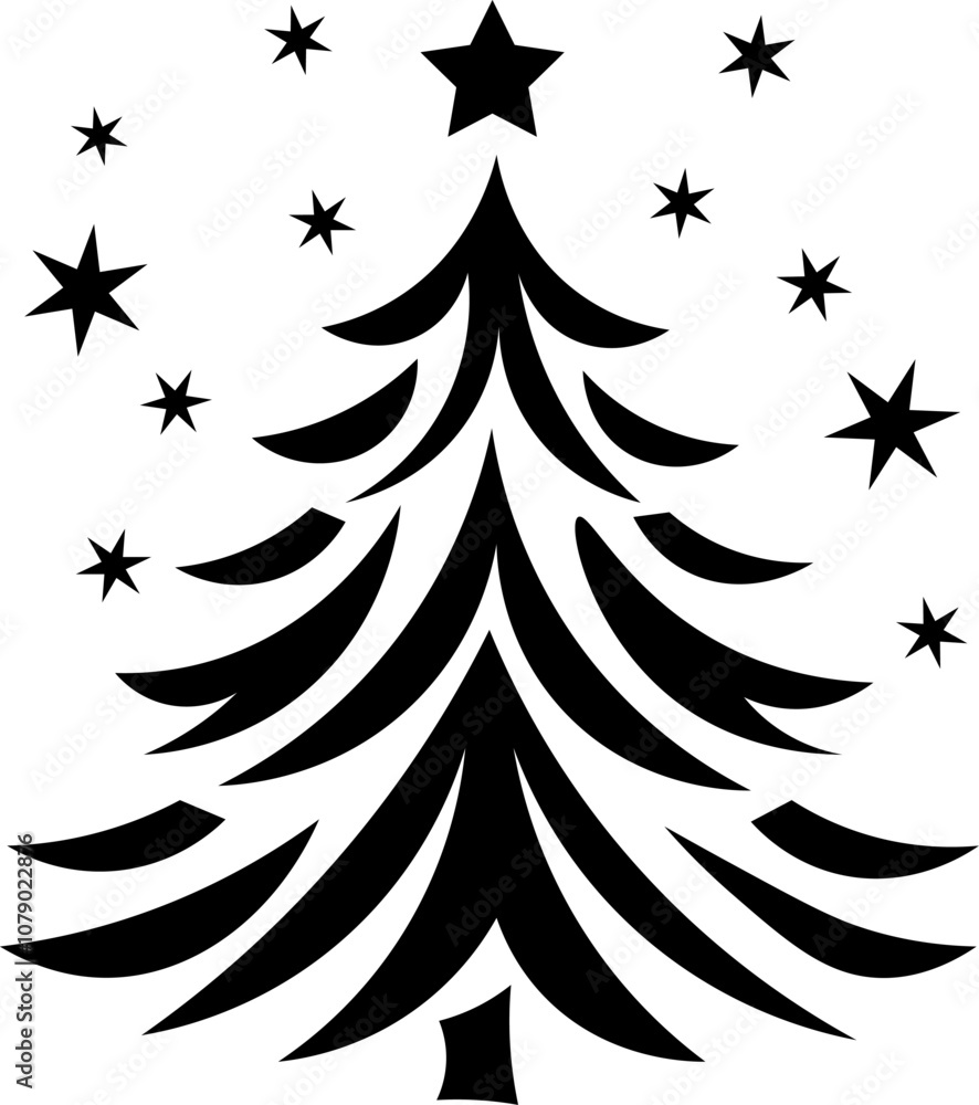 Fototapeta premium A classic Christmas tree silhouette perfect for holiday decor and festive designs. Its minimalist outline brings timeless Christmas charm to any project.