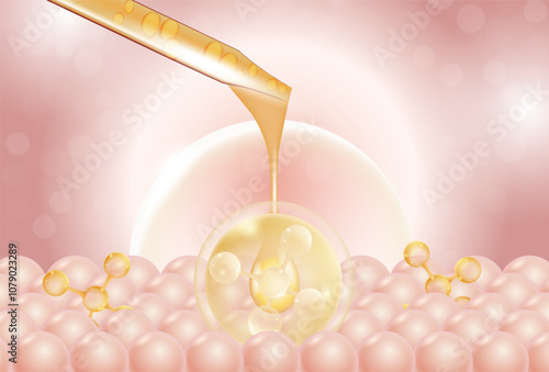 molecule background, concept skin care cosmetics solution. 3d rendering.
