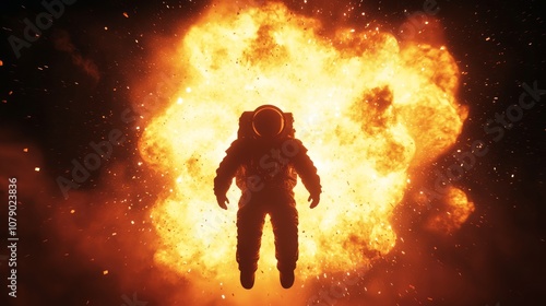 Astronaut Silhouetted Against Massive Supernova Explosion in Vibrant 3D Render - Beauty and Danger of Space Exploration