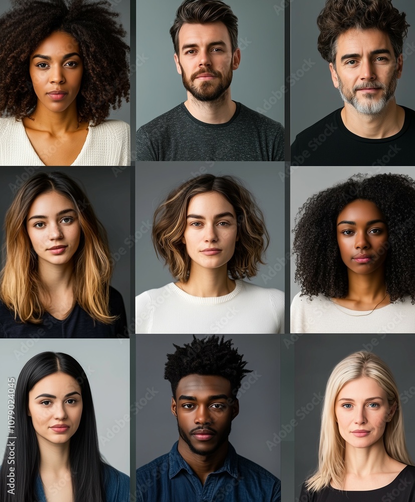 A Headshot compilation of a group of fictional people. All People are from different backgrounds, religions, age, ethnicity and gender showcasing diversity and freedom. AI generated. A Headshot compilation of a group of fictional people. All People are from different backgrounds, religions, age, ethnicity and gender showcasing diversity and freedom. AI generated.