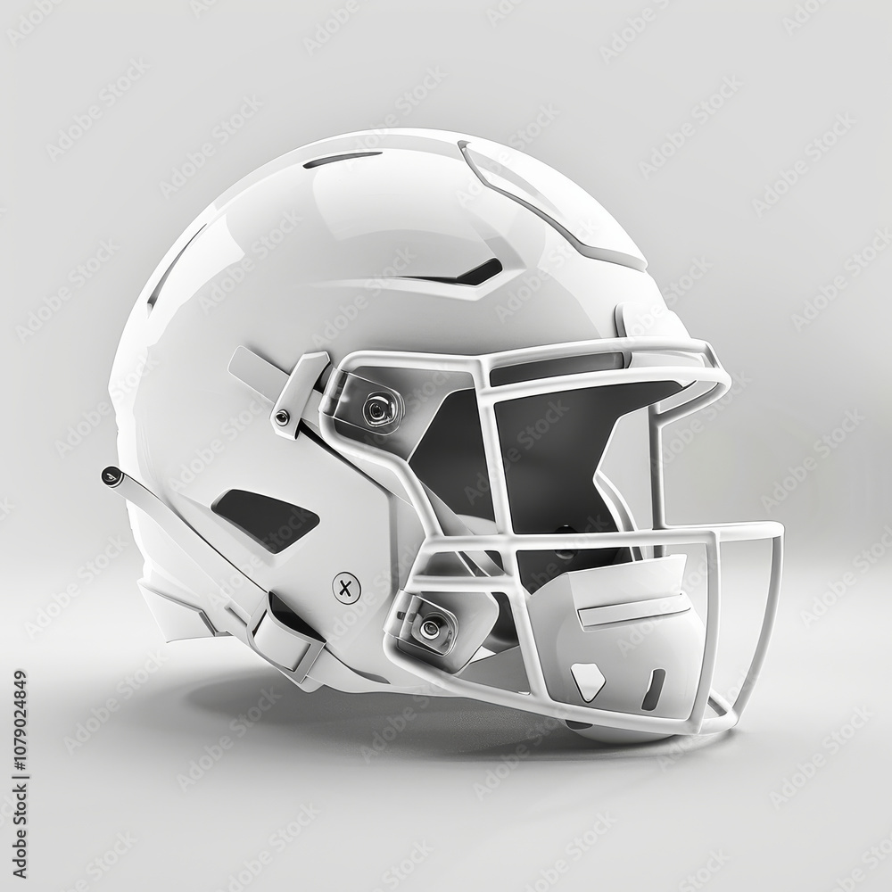 Fototapeta premium sleek, all white American football helmet with matte texture, showcasing modern design and safety features. Perfect for sports enthusiasts and athletes