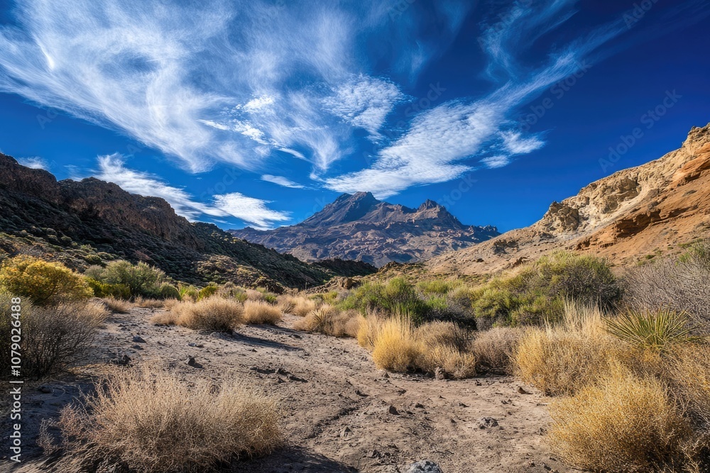 Impressive Volcanic Terrain: Exploring the Majestic beauty of Tenerife's desert landscape under the Blue Skies Impressive Volcanic Terrain: Exploring the Majestic beauty of Tenerife's desert landscape under the Blue Skies