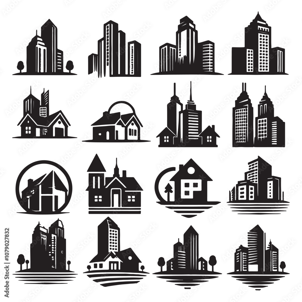 Set of Real Estate Simple Logo Concept Building Silhouette vector on white background 10eps Set of Real Estate Simple Logo Concept Building Silhouette vector on white background 10eps