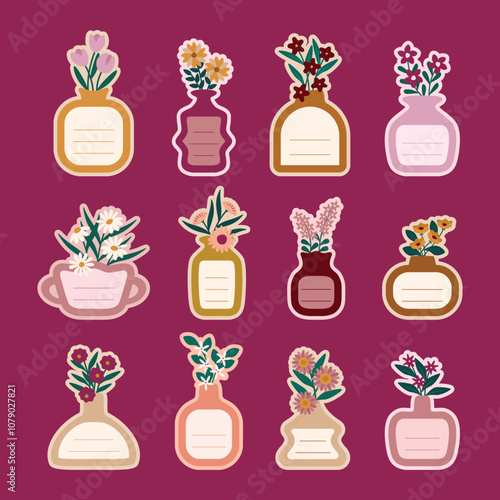 potted plant label vector set