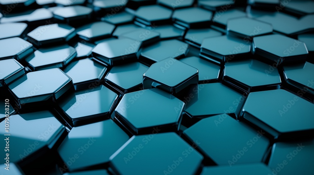 Overlapping hexagonal shapes in shades of deep blue and teal, arranged in a symmetrical grid, catching light to create a glossy effect, reminiscent of modern architecture. Overlapping hexagonal shapes in shades of deep blue and teal, arranged in a symmetrical grid, catching light to create a glossy effect, reminiscent of modern architecture.