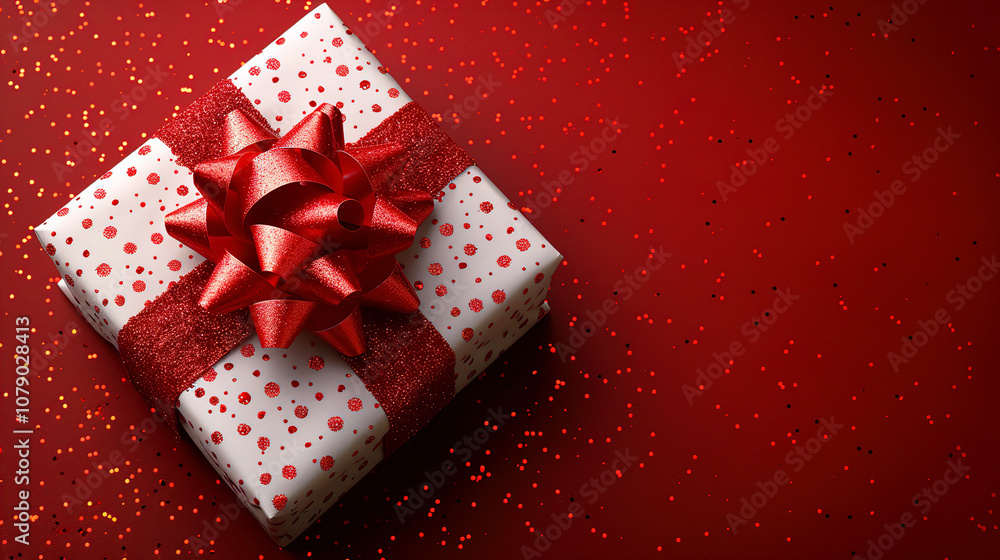 Red copy space background with white gift box
