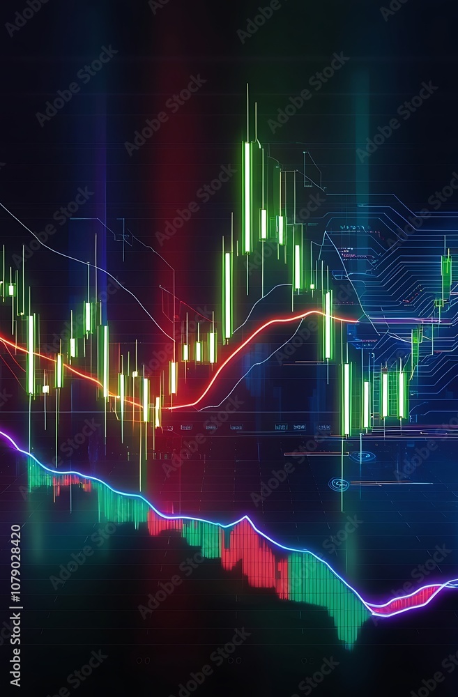 Abstract Neon Stock Market Candlestick Chart with Trend Lines Abstract Neon Stock Market Candlestick Chart with Trend Lines