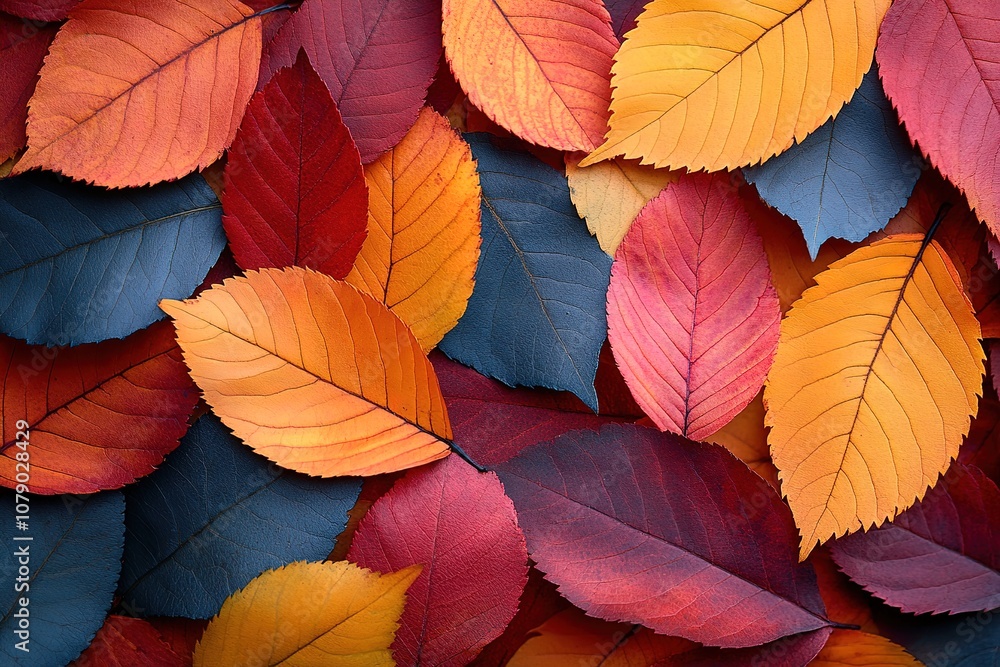 Obraz premium A colorful leafy background with a variety of colors including red, orange